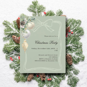Geen gold baubles bow Christmas Party invitation