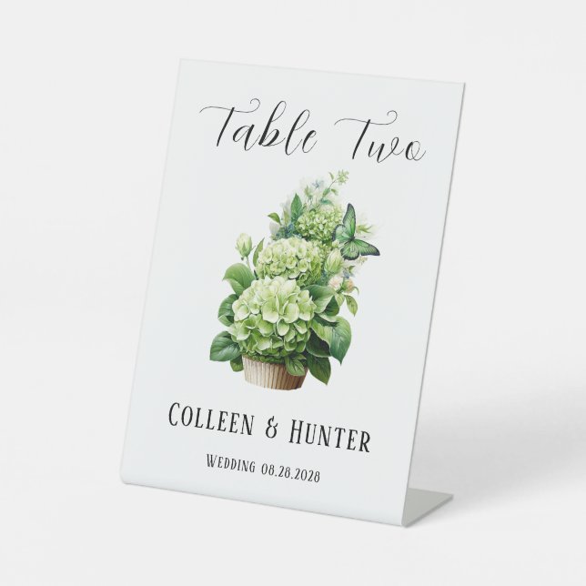 Geen Hydrangea Butterfly Table Number Sign  (Front)