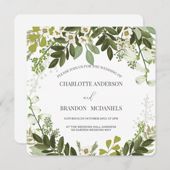  Geen Leaves Timeles Botanical Wedding Invitation (Front/Back)