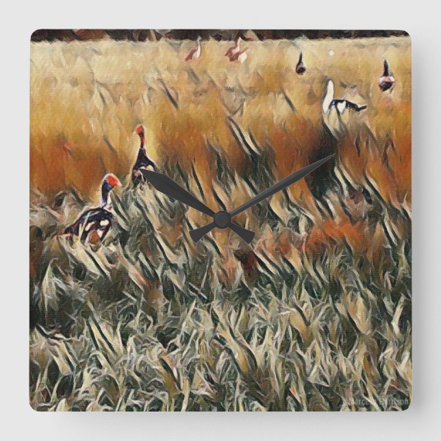 Geese and Duck Roam Art Square Wall Clock (Front)
