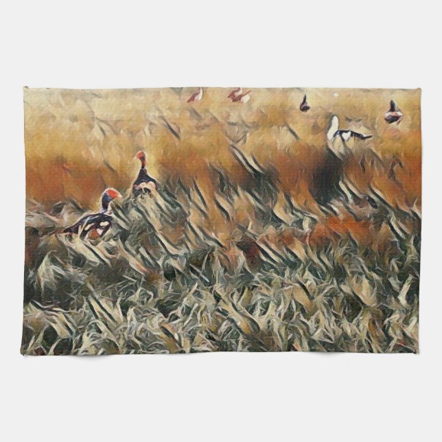 Geese and Duck Roam Art Tea Towel (Horizontal)