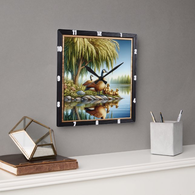 Geese and Ducks River  Square Wall Clock (Office)