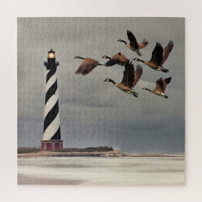 GEESE AT CAPE HATTERAS LIGHTHOUSE JIGSAW PUZZLE (Vertical)
