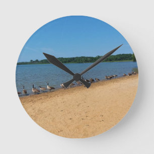 Geese at Silver Lake, Wisconsin Round Clock