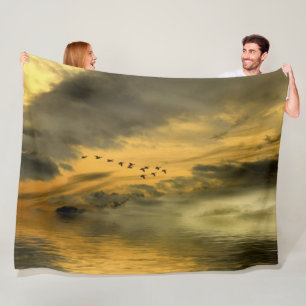 GEESE at SUNSET Fleece Blanket
