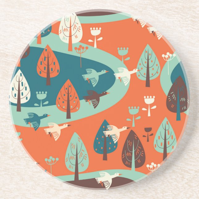 Geese Forest: Vintage Nature Scene Coaster (Front)