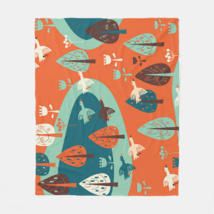 Geese Forest: Vintage Nature Scene Fleece Blanket