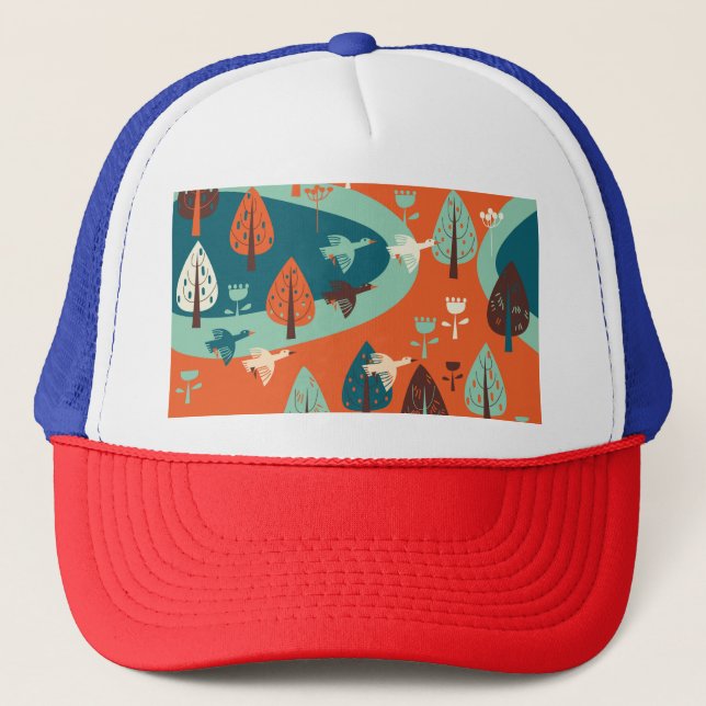 Geese Forest: Vintage Nature Scene Trucker Hat (Front)