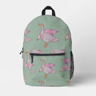 Geese Girls Whimsical Folk Art Goose Duo Printed Backpack