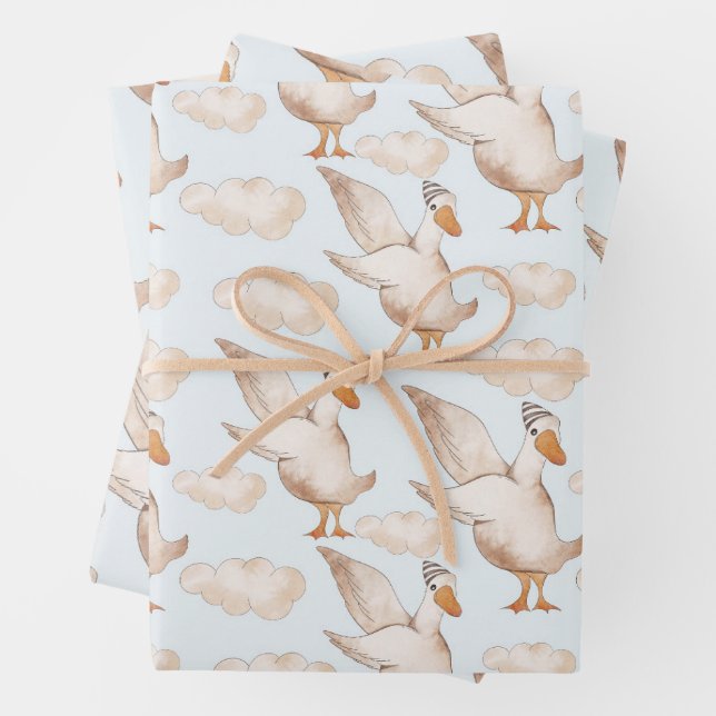 Geese in hats  wrapping paper sheet (In situ)