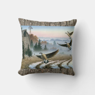 Geese In The Farm Field Cushion