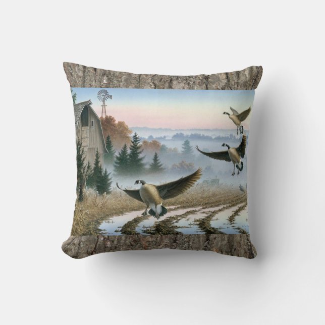 Geese In The Farm Field Cushion (Front)