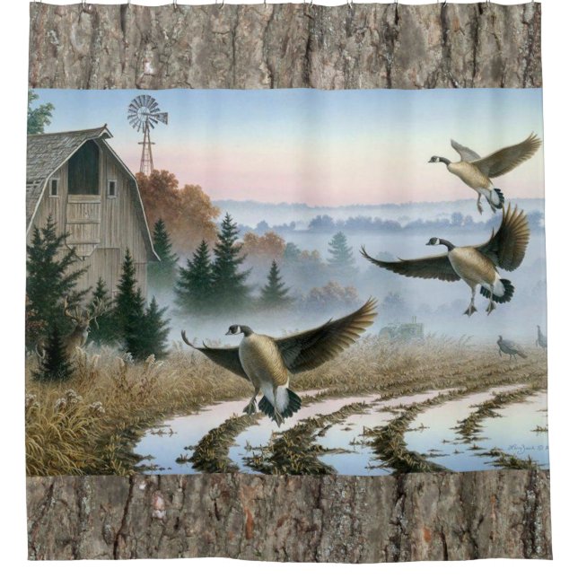 Geese In The Farm Field Shower Curtain (Front)