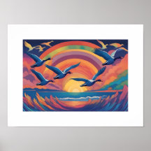 Geese Over the Beach at Sunrise