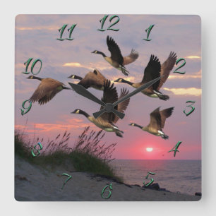 GEESE OVER THE DUNES SQUARE WALL CLOCK
