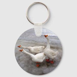 Geese white key ring