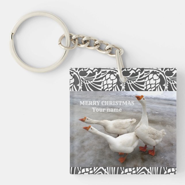 Geese white   key ring (Front)