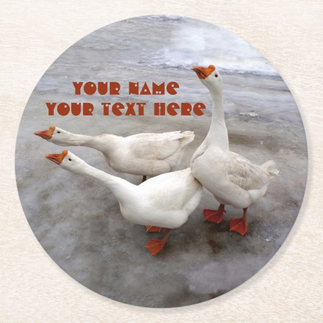 Geese white round paper coaster (Front)