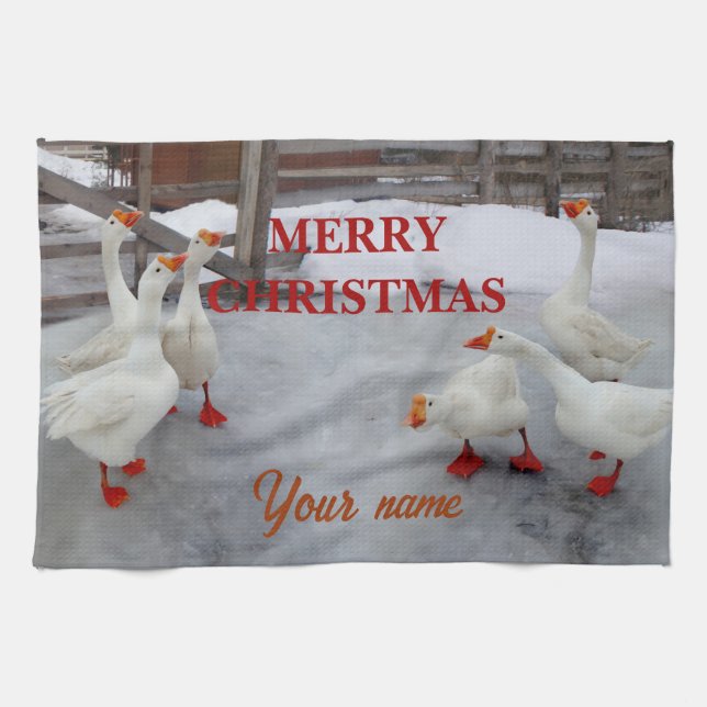 Geese white   tea towel (Horizontal)