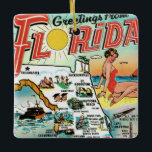 Geetings From Florida Ceramic Ornament<br><div class="desc">A fabulous vintage post card image of Florida.  See the old attractions and cities all on this terrific Christmas ornament.  This is one your friends will want to have out all year round!</div>