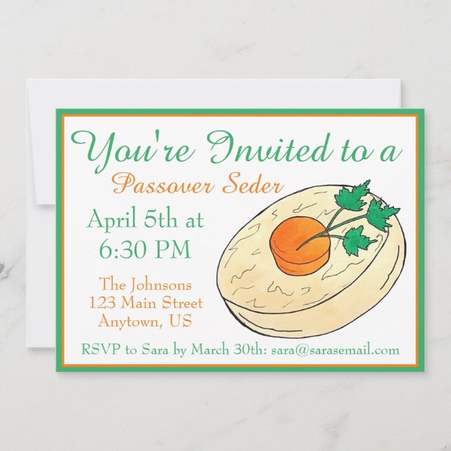 Gefilte Fish Jewish Shabbat Dinner Passover Seder Invitation (Front)