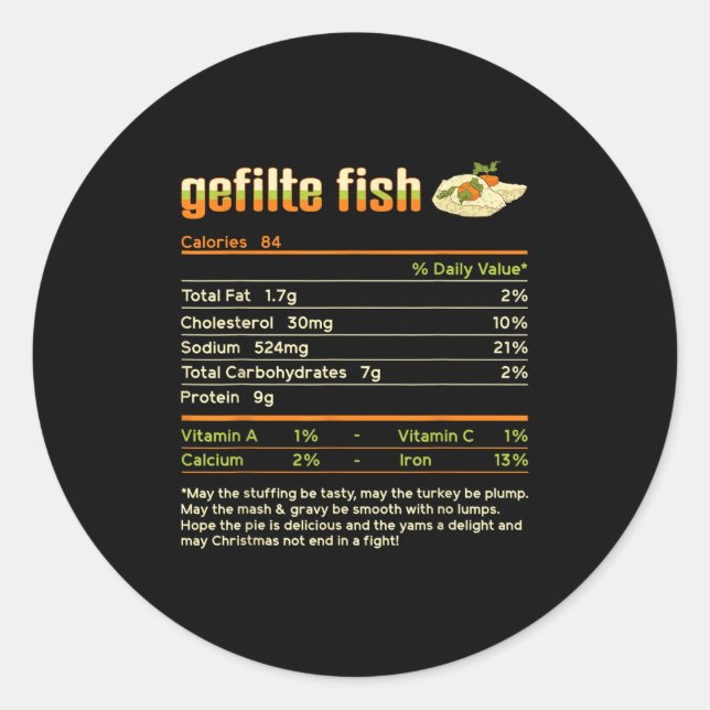 Gefilte Fish Nutrition Facts Family Matching Chris Classic Round Sticker (Front)