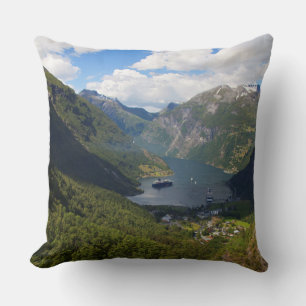 Geiranger Fjord landscape, Norway Cushion