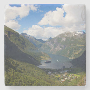 Geiranger Fjord landscape, Norway Stone Coaster