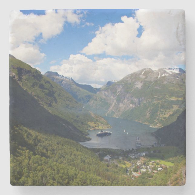 Geiranger Fjord landscape, Norway Stone Coaster (Front)