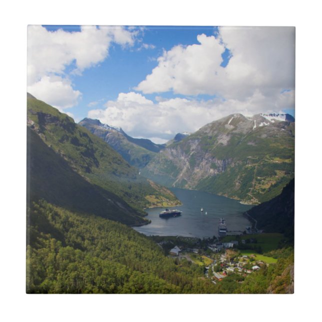 Geiranger Fjord landscape, Norway Tile (Front)