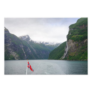 Geiranger fjord with Norwegian flag print
