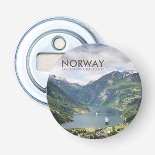 Geirangerfjord view in Norway text Bottle Opener