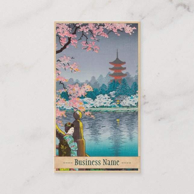 Geisha and Cherry Tree, Ueno Park japanese scenery Business Card (Front)