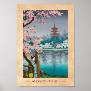 Geisha and Cherry Tree, Ueno Park japanese scenery Poster