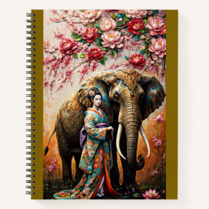 geisha and elephant oil painting textured  notebook