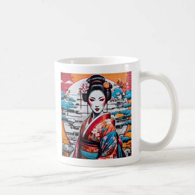 Geisha and Sakura: Japanese-Inspired Art Coffee Mug (Right)