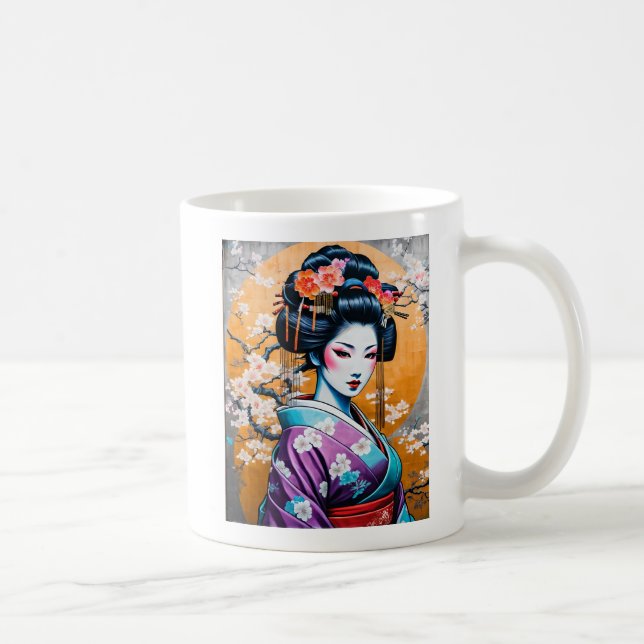 Geisha and Sakura: Japanese-Inspired Art Coffee Mug (Right)