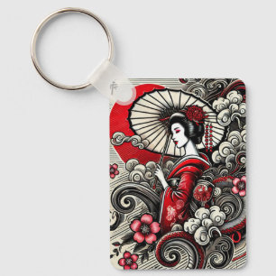 Geisha Art Keychain - Japanese Elegance