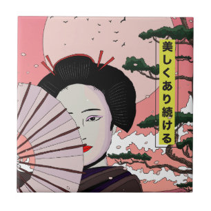 Geisha Be Beautiful Japanese manga style Japanese Ceramic Tile