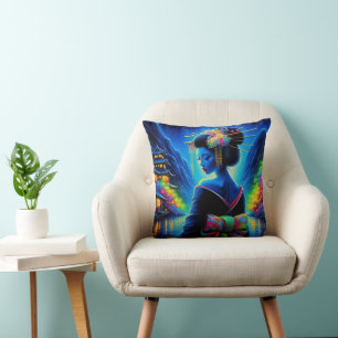 geisha beautiful neon cushion
