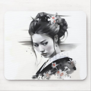 Geisha Black Ink Mouse Pad