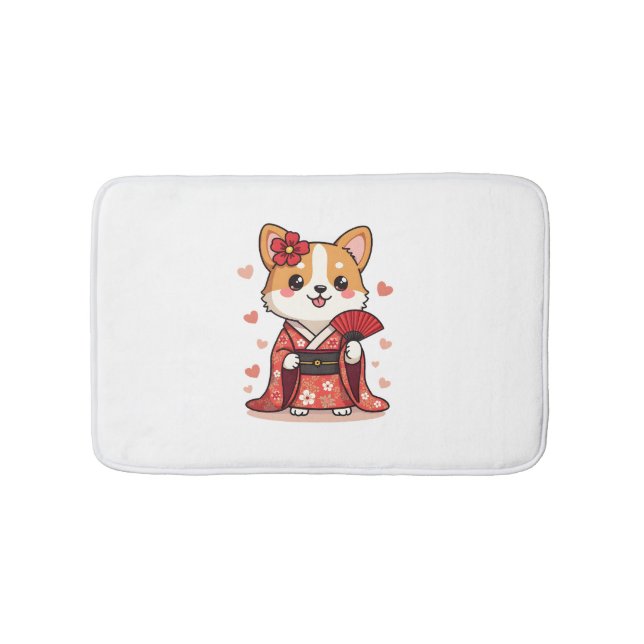 Geisha Corgi Dog Lover Welsh Bath Mat (Front)