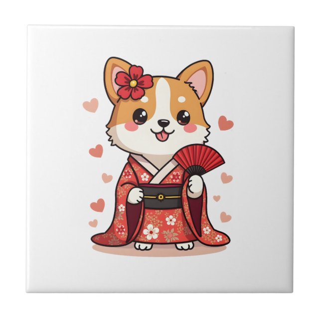 Geisha Corgi Dog Lover Welsh Ceramic Tile (Front)