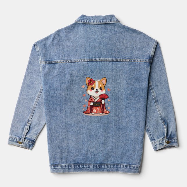 Geisha Corgi Dog Lover Welsh Denim Jacket (Back)