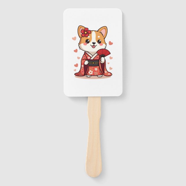 Geisha Corgi Dog Lover Welsh Hand Fan (Front)