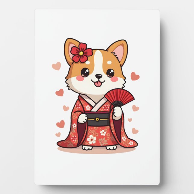 Geisha Corgi Dog Lover Welsh Plaque (Front)