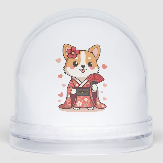 Geisha Corgi Dog Lover Welsh Snowglobe (Front)