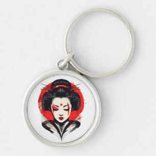 Geisha Elegance: Red and Black Beauty Key Ring