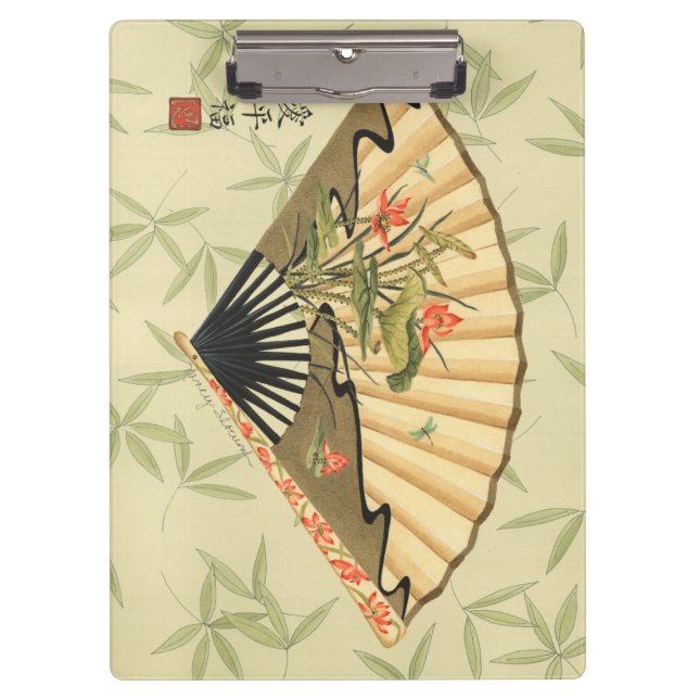 Geisha Fan with Leaves and Floral Print Clipboard (Front)
