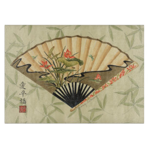 Geisha Fan with Leaves and Floral Print Cutting Board